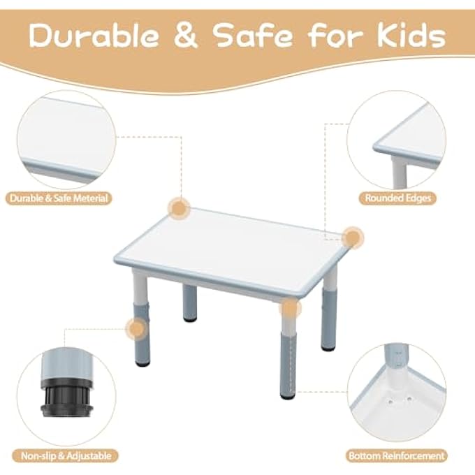 rayihni CHILDREN'S TABLE PACK OF 4 CHAIRS, PLASTIC CHILDREN'S SEATING SET, HEIGHT ADJUSTABLE, MULTIFUNCTIONAL PLAY TABLE, STABLE FOR CHILDREN, ERGONOMIC TABLE CHAIR SET FOR CHILDREN'S ROOM, 80 X 60 X 48-60 CM - Image 3